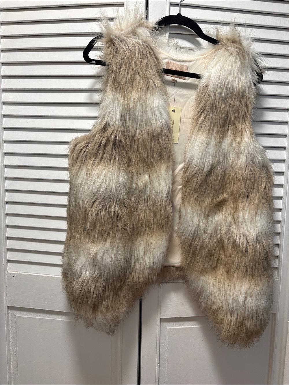 Skies Are Blue Faux Fur Vest in Cream and Taupe
